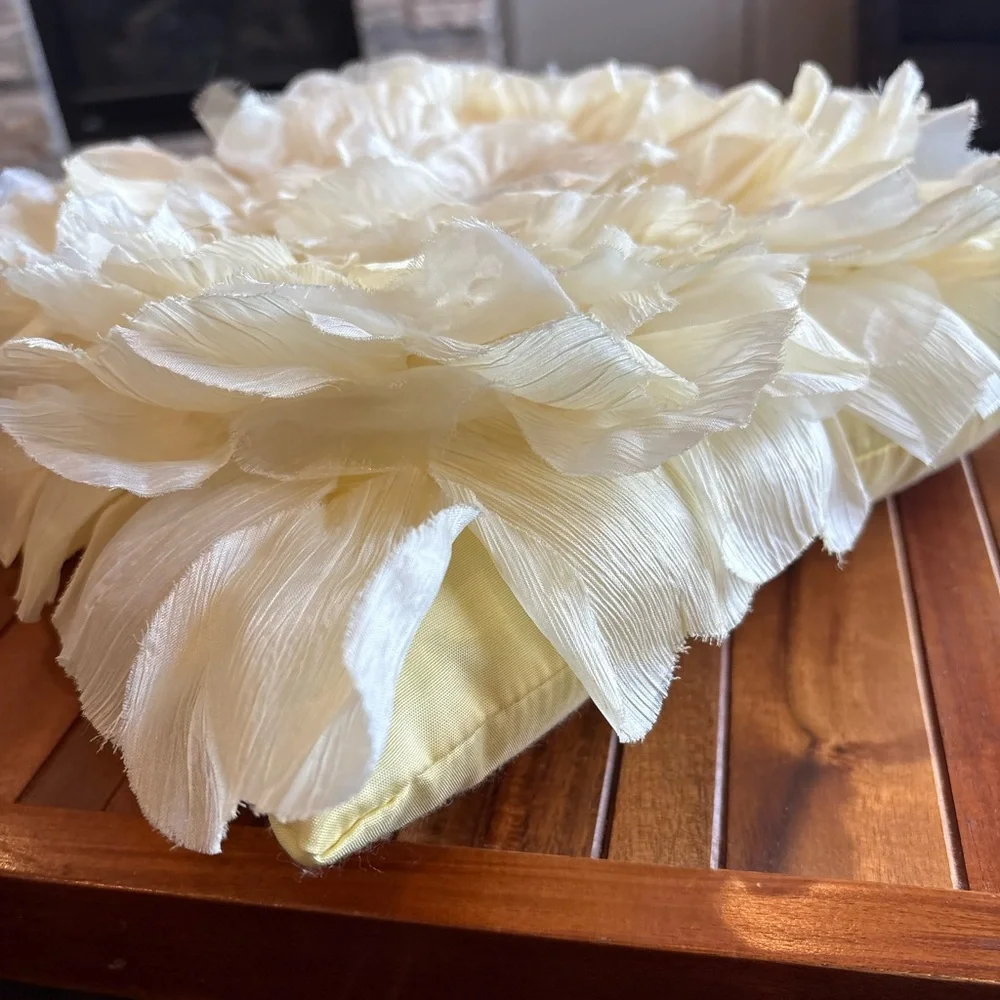 Vintage Yellow Floral Ruffle Satin Accent Pillow